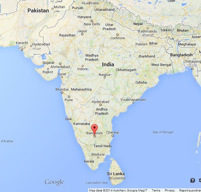 Bangalore w Indiach mapie