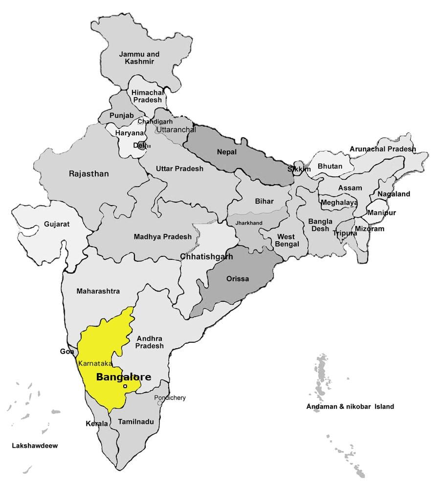 mapa Bangalore, Indie
