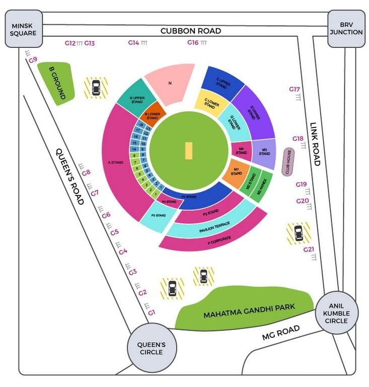 Bangalore stadion do gry w krykieta mapie